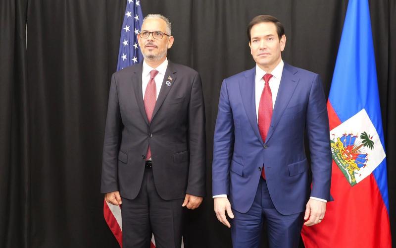 Le PM Alix Didier Fils Aime et le secrétaire d'État Marco Rubio 